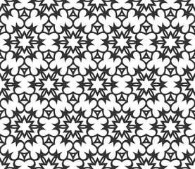 Monochrome geometric seamless pattern. Black and white ethnic, arabic, islam ornament. Modern repeat hexagonal tiles. Vector seamless pattern for wallpaper, fill, web page background, surface textures
