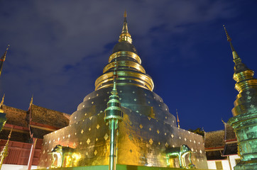 A night scene of Thai style chedi in Wat Phra Singh,Chiang mai,Thailand 