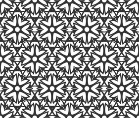 Fototapeta premium Monochrome geometric seamless pattern. Black and white ethnic, arabic, islam ornament. Modern repeat hexagonal tiles. Vector seamless pattern for wallpaper, fill, web page background, surface textures