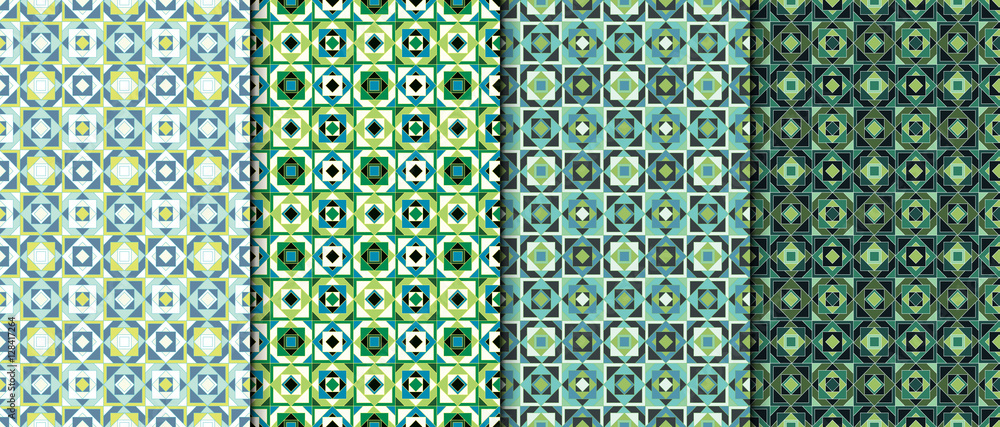 Poster collection of simple geometric pattern textures. set of 4 backgrounds. seamless repeating retro styl