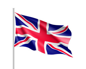 Waving flag of United Kingdom state. Illustration of European country flag on flagpole with red and white colors. Vector 3d icon isolated on white background