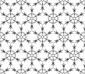 Monochrome geometric seamless pattern. Black and white ethnic, arabic, islam ornament. Modern repeat hexagonal tiles. Vector seamless pattern for wallpaper, fill, web page background, surface textures