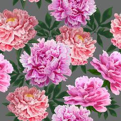 Floral seamless pattern. Flowers bright texture. Background with pink peonies.