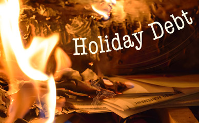 Getting out of debt, holiday christmas debt image with copy space conceptual curb spending habits...
