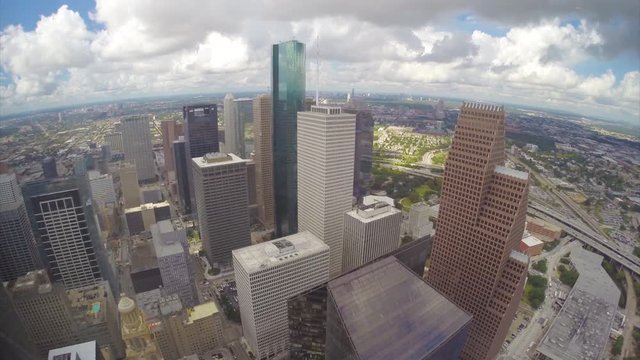 Downtown Houston Texas Buildings seen from JPMorgan Chase Tower Sky Observation Lounge
