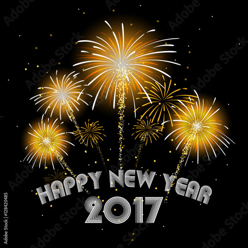 Poster or banner design for happy new year 2015 celebration. stock illustration "2017 Happy New Year Fireworks Night Background. Happy New Year Celebration Background Banner