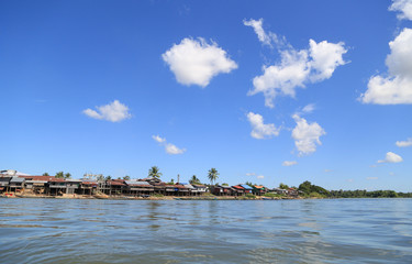 Villages along scene the Mekong River Champasak, Pakse, Laos.