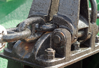 Ship anchor chain on the boat