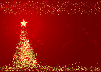 Golden glittering christmas tree with copy space.