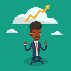 Peaceful businessman meditating in lotus pose.