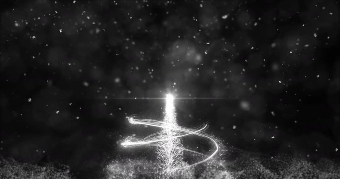 Animated White Christmas Fir Tree Star background bokeh snowfall 4k resolution