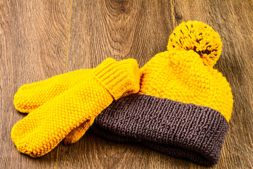 yellow knitting cap and mittens