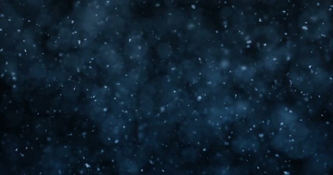 Motion background falling blue defocused bokeh lights snow loop 4k