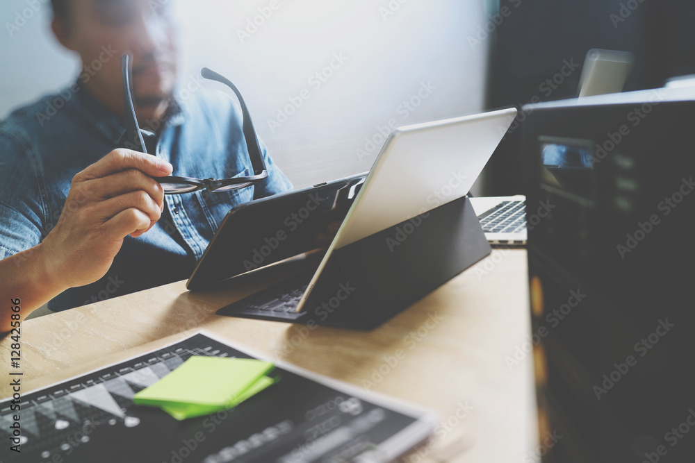 Aufkleber Website designer working digital tablet and computer laptop with