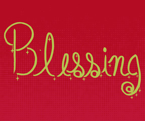 Blessing phrase typography green on red background | inspiration abstract art