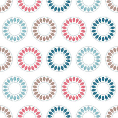 Abstract circle vector texture, blue pink brown seamless pattern