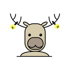 Deer with horns and bells. Vector flat line