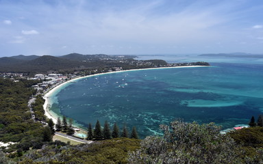 Shoal bay on a sunny day from Mount Tomaree Lookout (Central Coast, NSW, Australia)