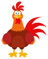 Cute Red Rooster Bird Cartoon Mascot Character. Illustration Flat Design Isolated On White Background