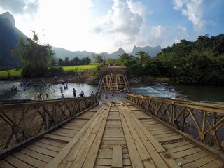 Broken bridge near Pha Hon Kham village, Vang Vieng, Laos