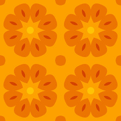 Seamless texture with cute stylized flowers in warm orange. For print on textiles, bed sheets, tablecloths, wrapping paper, wall/floor tiles for kitchen/bathroom/hall, mobile or desktop background.