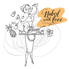 Woman in kitchen. Cooking.