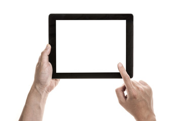Two hands hold and touch screen,  a mobile phone(pad) isolated white © dohee