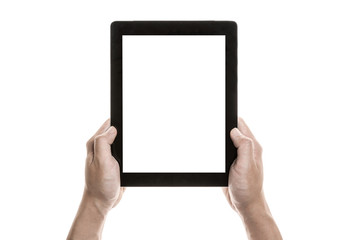 Two hands hold and touch screen,  a mobile phone(pad) isolated white © dohee