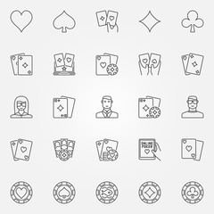 Poker line icons set