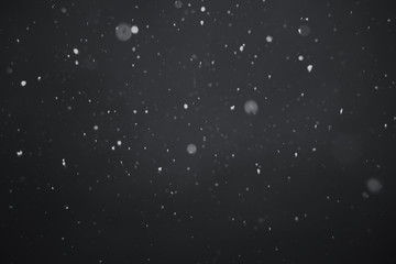 Falling snow on black background.