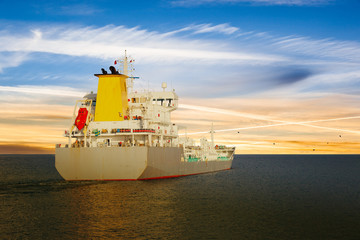 Tanker ship on calm sea in the morning. © Nightman1965
