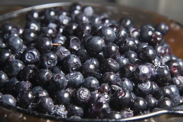 Wild forest berry blueberries is on the table.