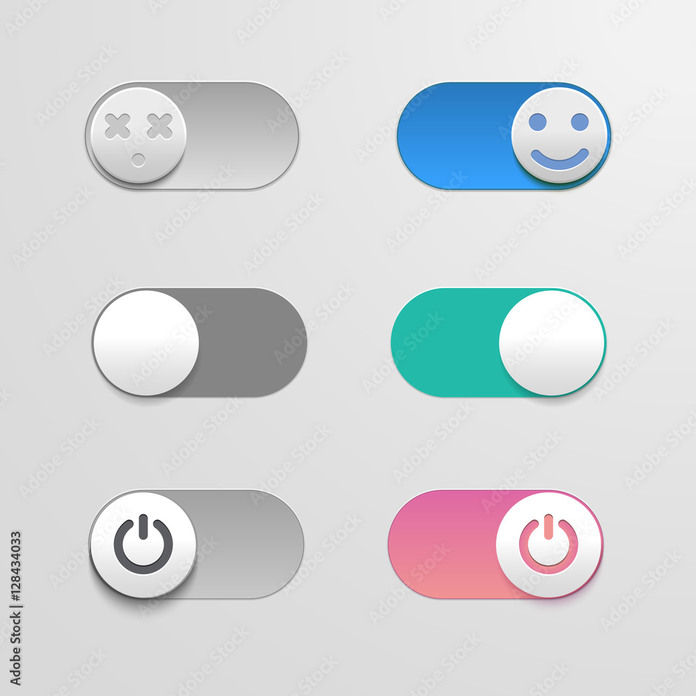 Poster toggle switch set, on and off sliders, vector elements for your design. the switches in the form of 