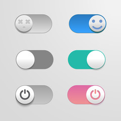 Toggle switch set, On and Off sliders, vector elements for your design. The switches in the form of smiley.