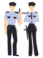 Isolated professional police officers. male and female police officers in uniform standing on white background.