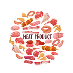 Meat products in cartoon style.