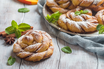 Homemade cinnamon buns with pumpkin