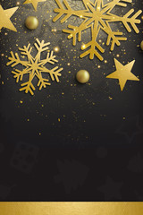 Fototapeta premium elegant merry christmas and happy new year background with gold star and snowflakes decoration. space for text