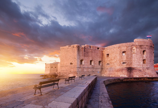 the Fortress of St. John (Mulo tower) - fortress controlling and protecting the entrance of the port of Dubrovnik. Croatia..