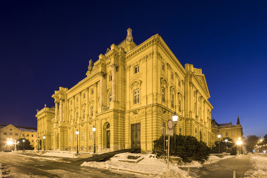 Croatian National Theater in Zagreb in the evening
