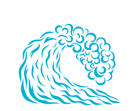 Vector illustration of blue wave. Logo design. Surfing