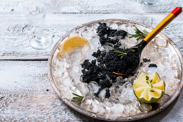 Black caviar in spoon