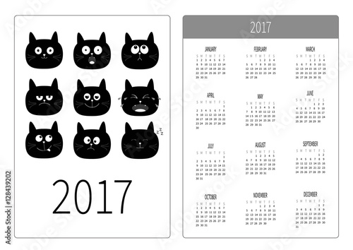 pocket calendar 2017 year week starts sunday flat design vertical
