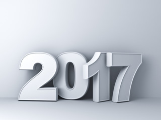 Happy new year 2017 3D white text over white wall background abstract with shadow 3D rendering