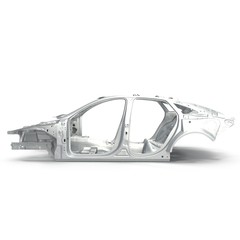 Side view Carcass af a sedan car on white. 3D illustration