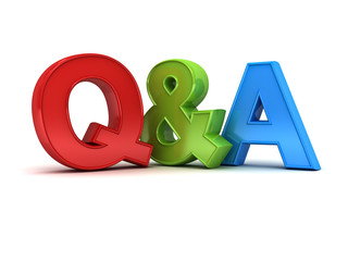 Questions and answers concept Q and A text isolated over white background with shadow 3D rendering