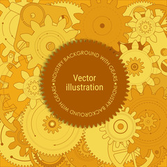 Technology industrial background in the form of clockwork. Moving gears and wheels. Empty space for text. Vector illustration.