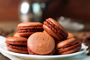French delicious dessert macaroons on plate