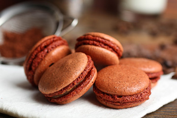 French delicious dessert macaroons on table