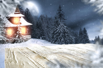 winter desk and night landscape 